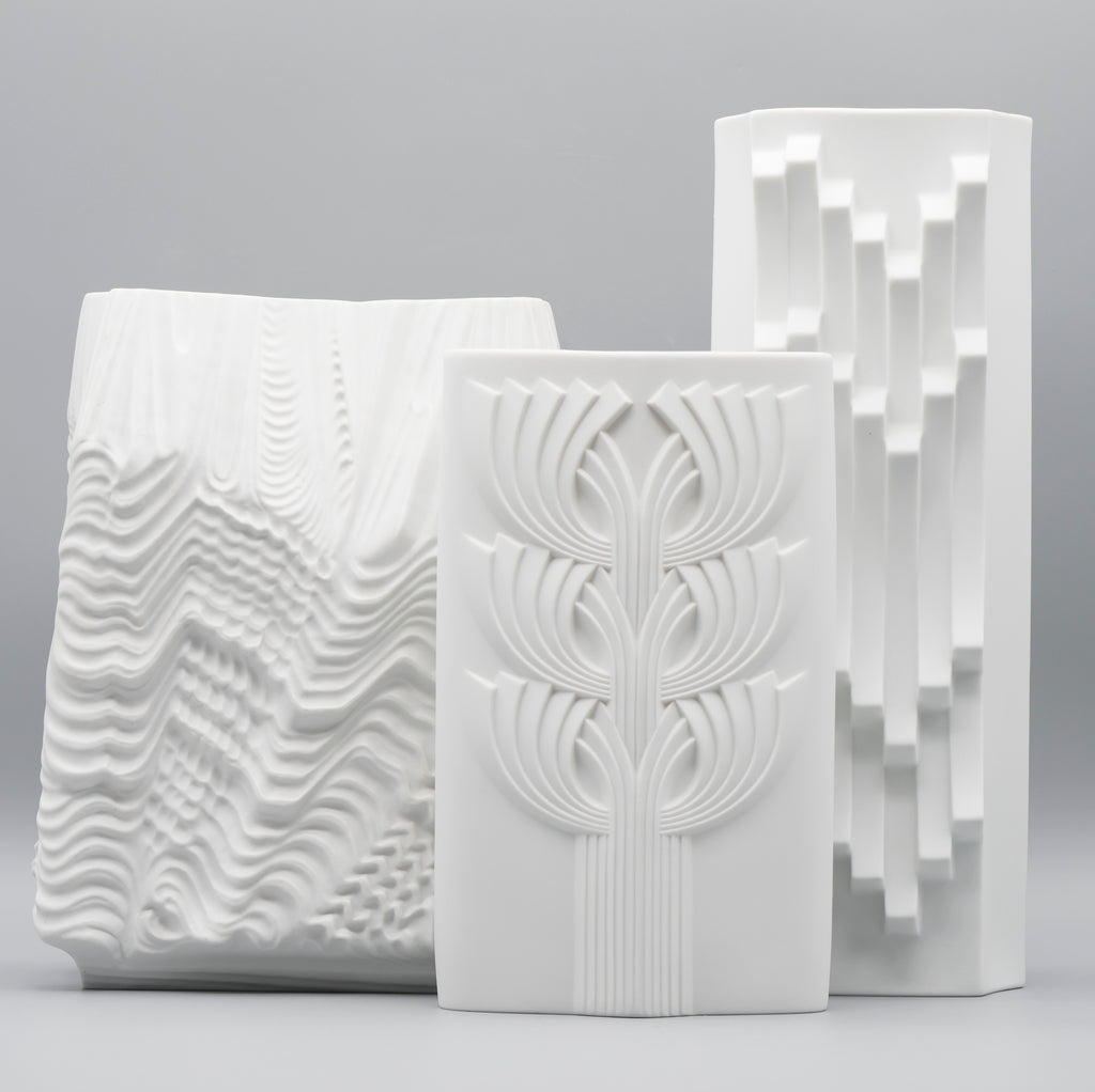 Bisque Porcelain Vase Trio – Rosenthal & Hutschenreuther, 1960s–1970s