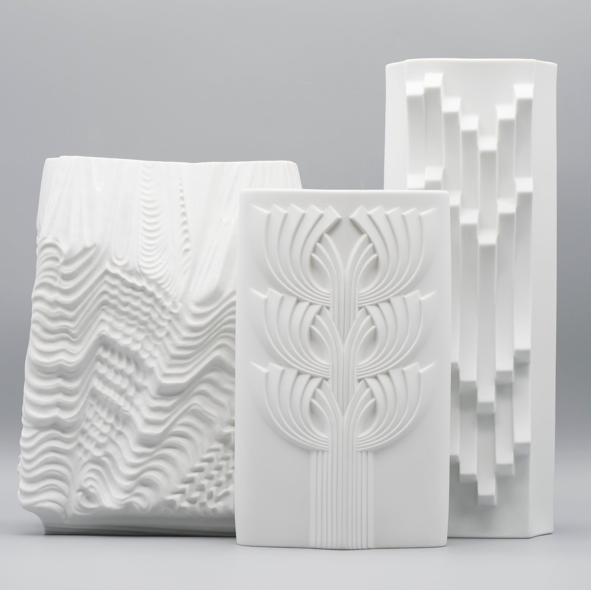 Bisque Porcelain Vase Trio – Rosenthal & Hutschenreuther, 1960s–1970s