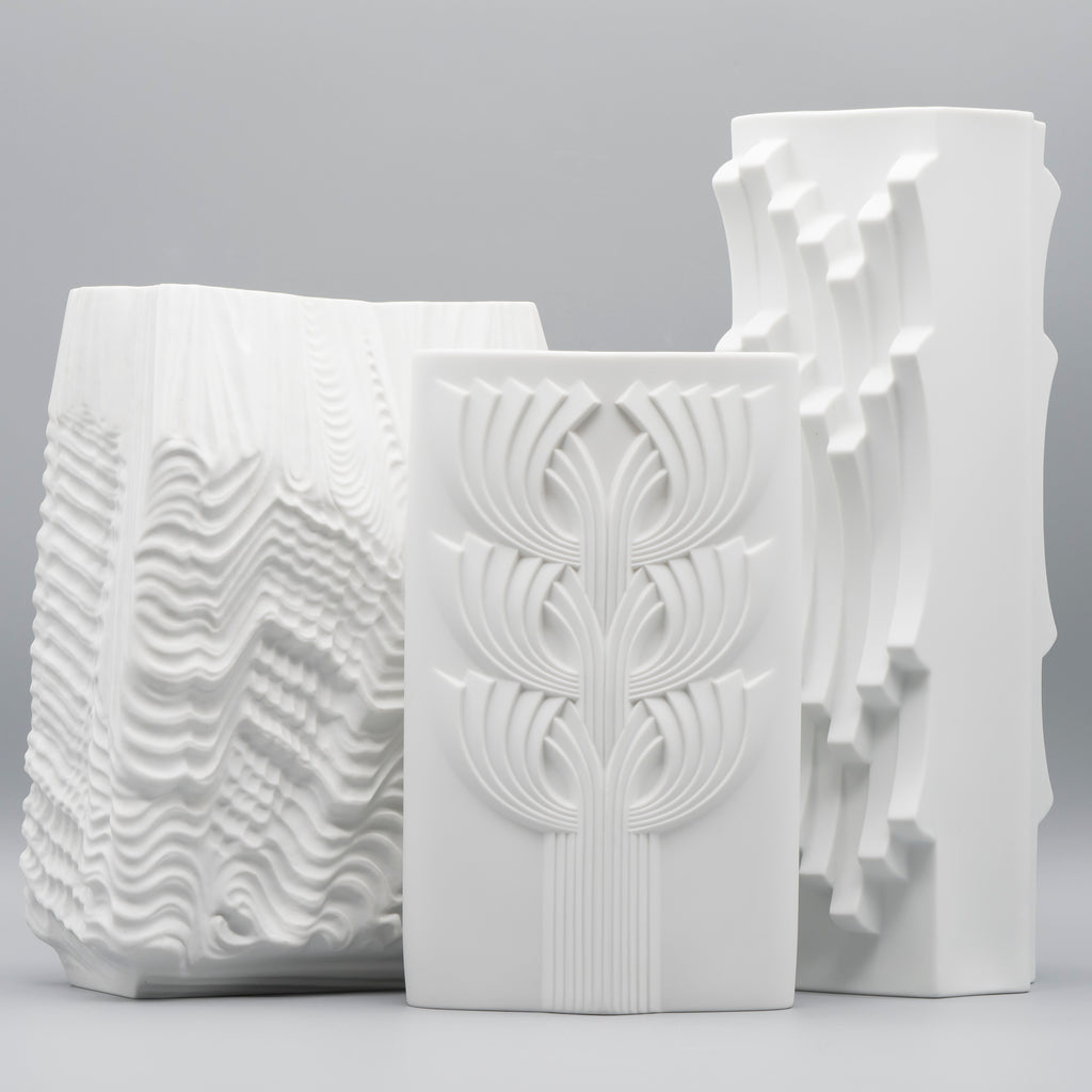 Bisque Porcelain Vase Trio – Rosenthal & Hutschenreuther, 1960s–1970s