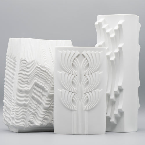 Bisque Porcelain Vase Trio – Rosenthal & Hutschenreuther, 1960s–1970s