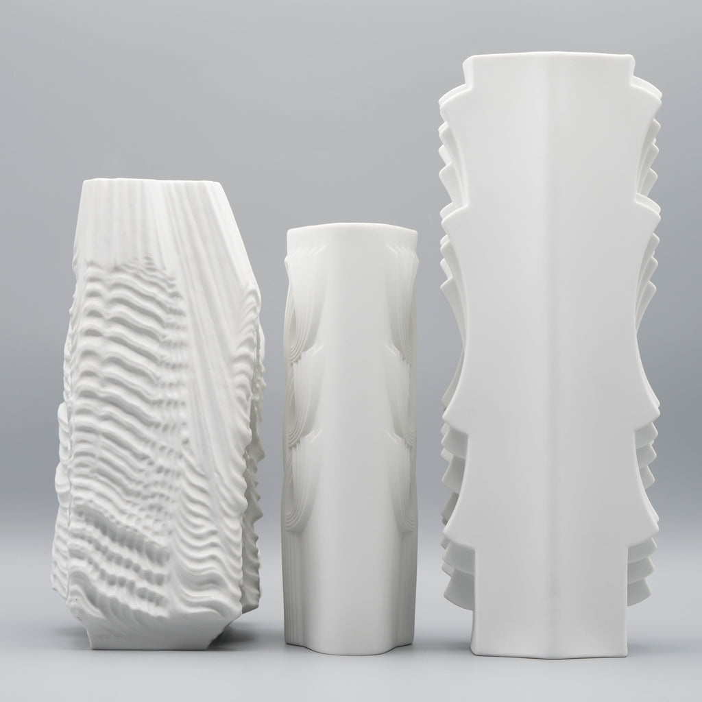 Bisque Porcelain Vase Trio – Rosenthal & Hutschenreuther, 1960s–1970s