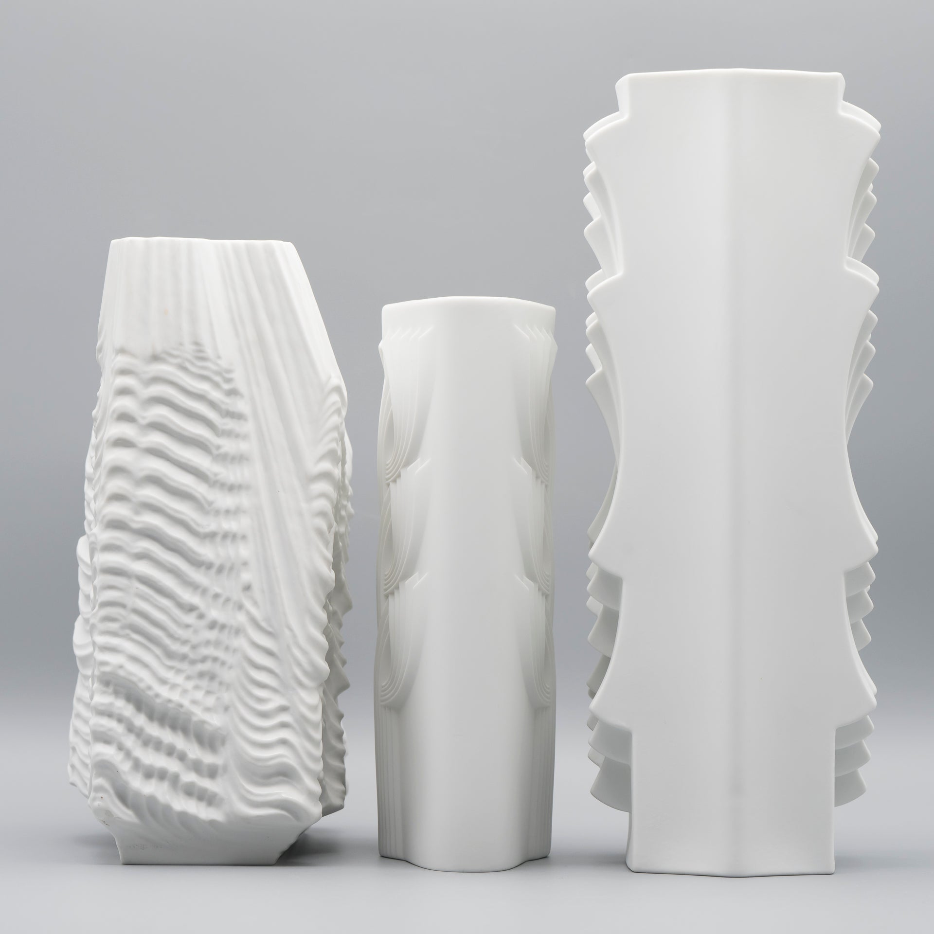 Bisque Porcelain Vase Trio – Rosenthal & Hutschenreuther, 1960s–1970s