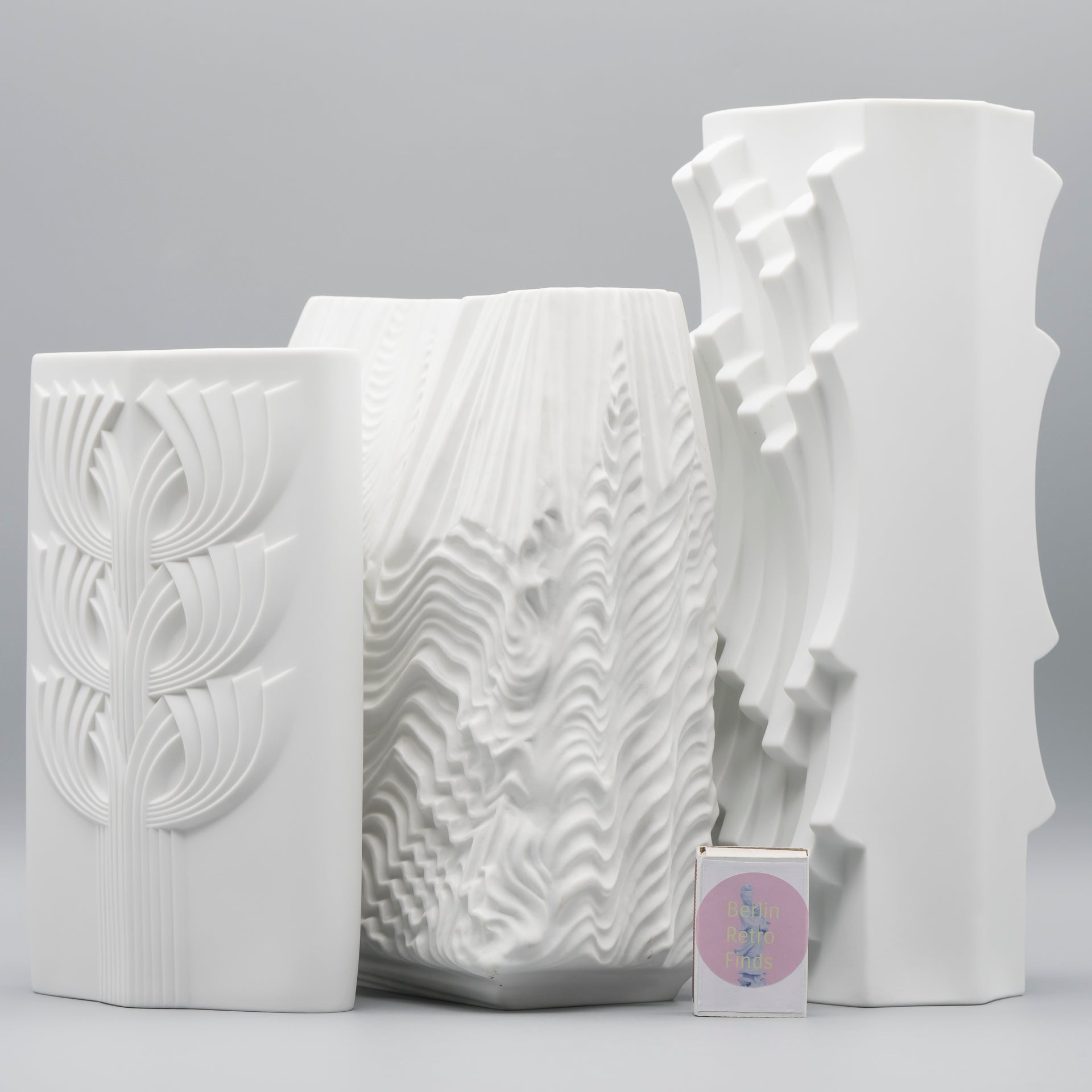 Bisque Porcelain Vase Trio – Rosenthal & Hutschenreuther, 1960s–1970s