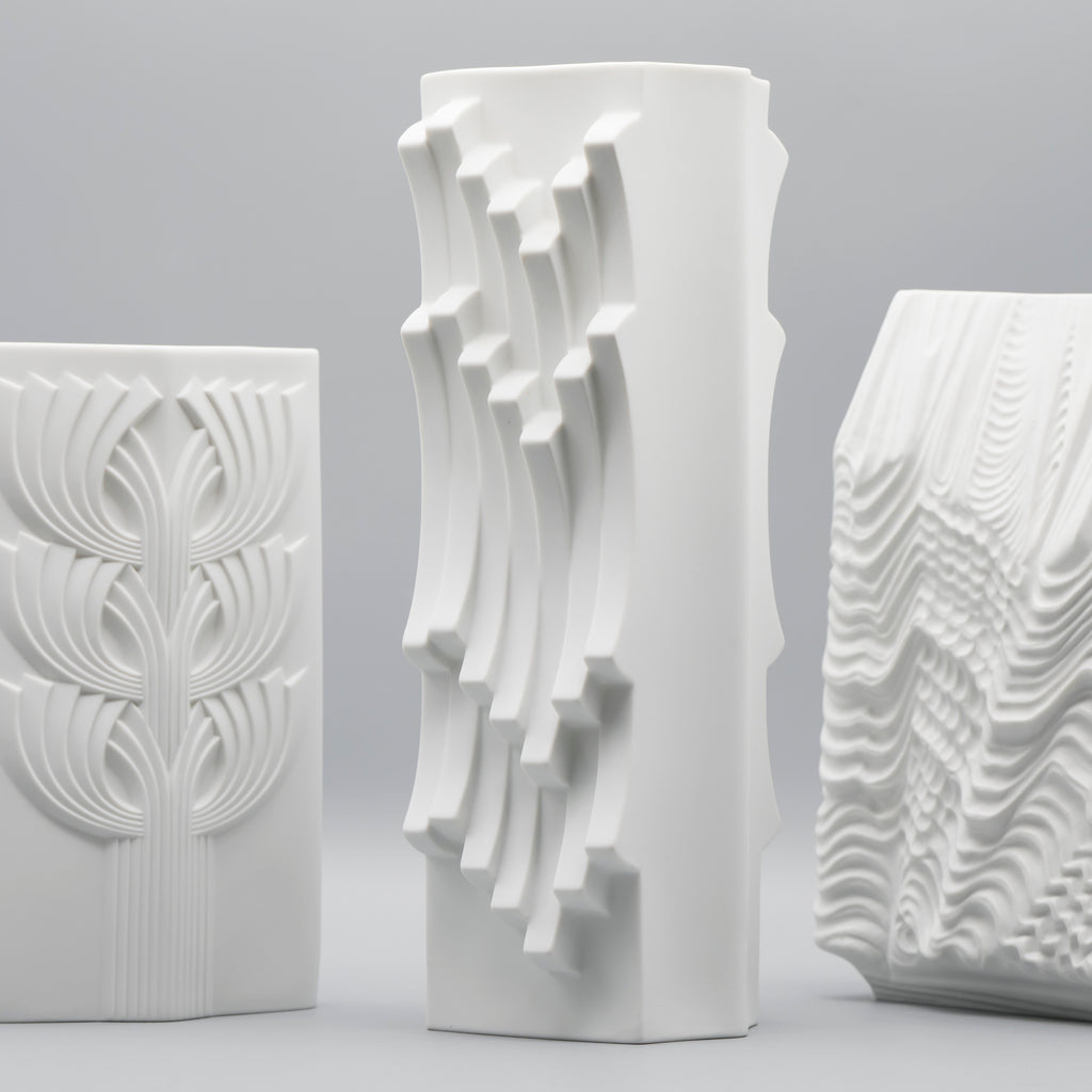 Bisque Porcelain Vase Trio – Rosenthal & Hutschenreuther, 1960s–1970s