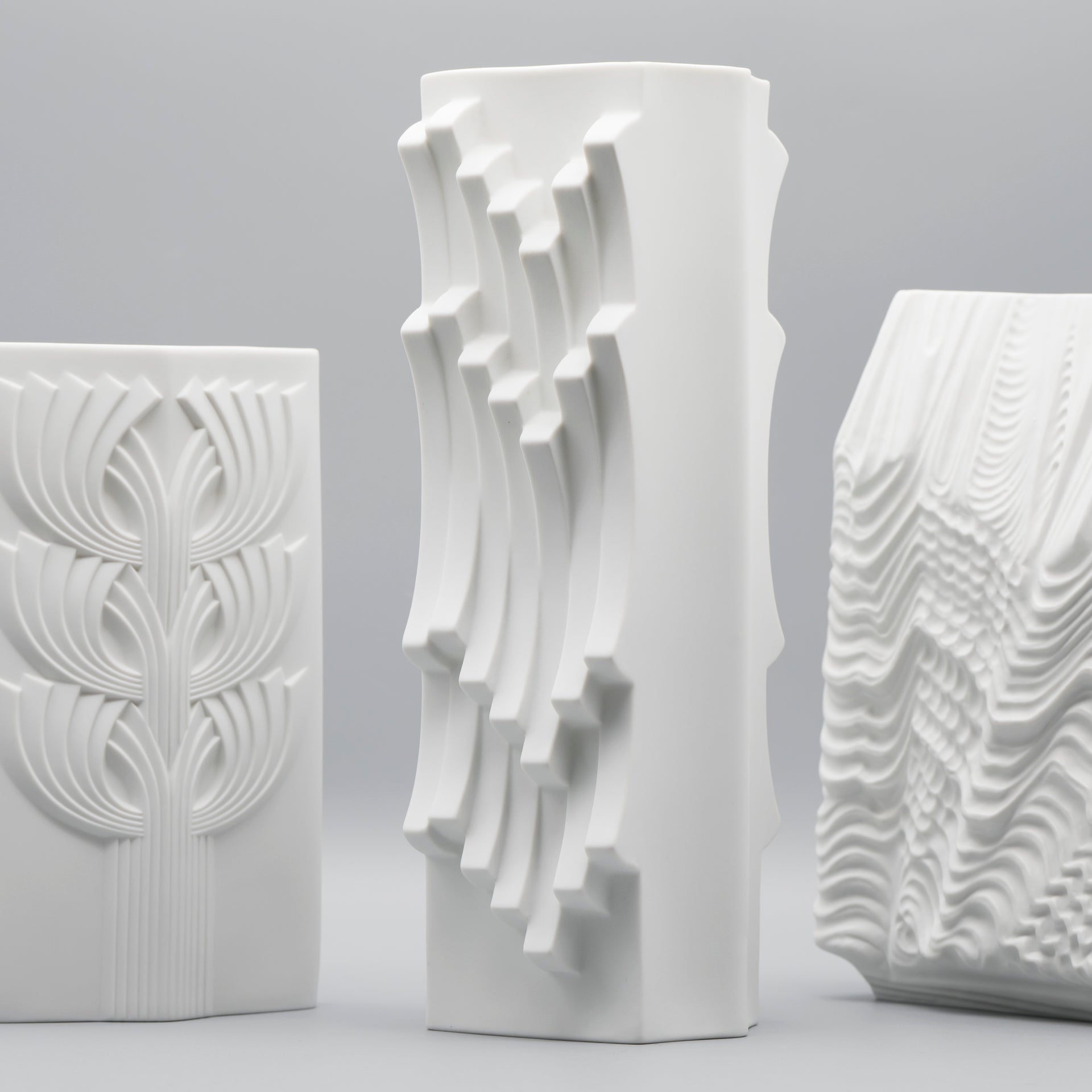 Bisque Porcelain Vase Trio – Rosenthal & Hutschenreuther, 1960s–1970s