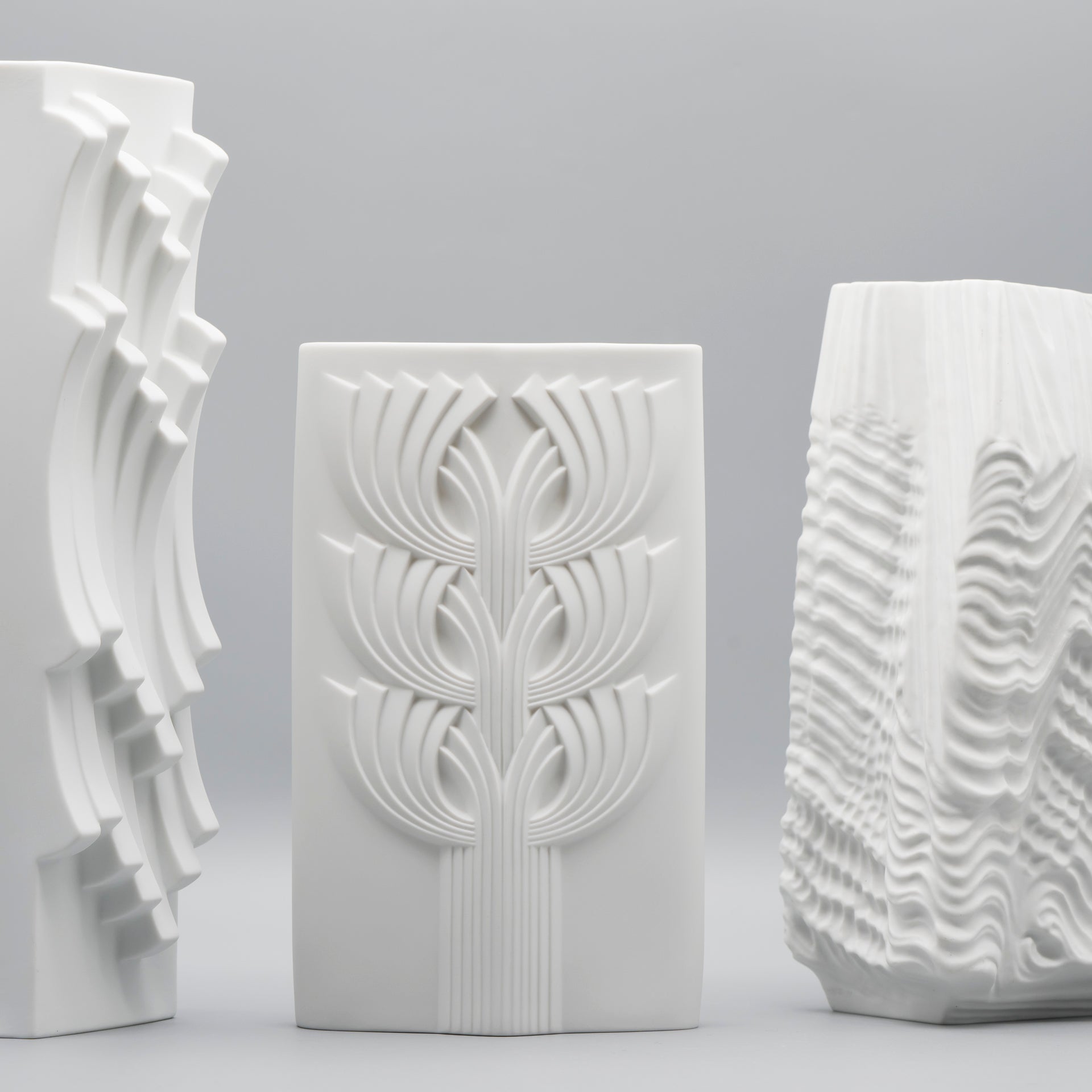 Bisque Porcelain Vase Trio – Rosenthal & Hutschenreuther, 1960s–1970s