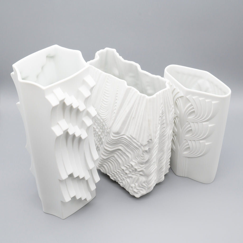 Bisque Porcelain Vase Trio – Rosenthal & Hutschenreuther, 1960s–1970s