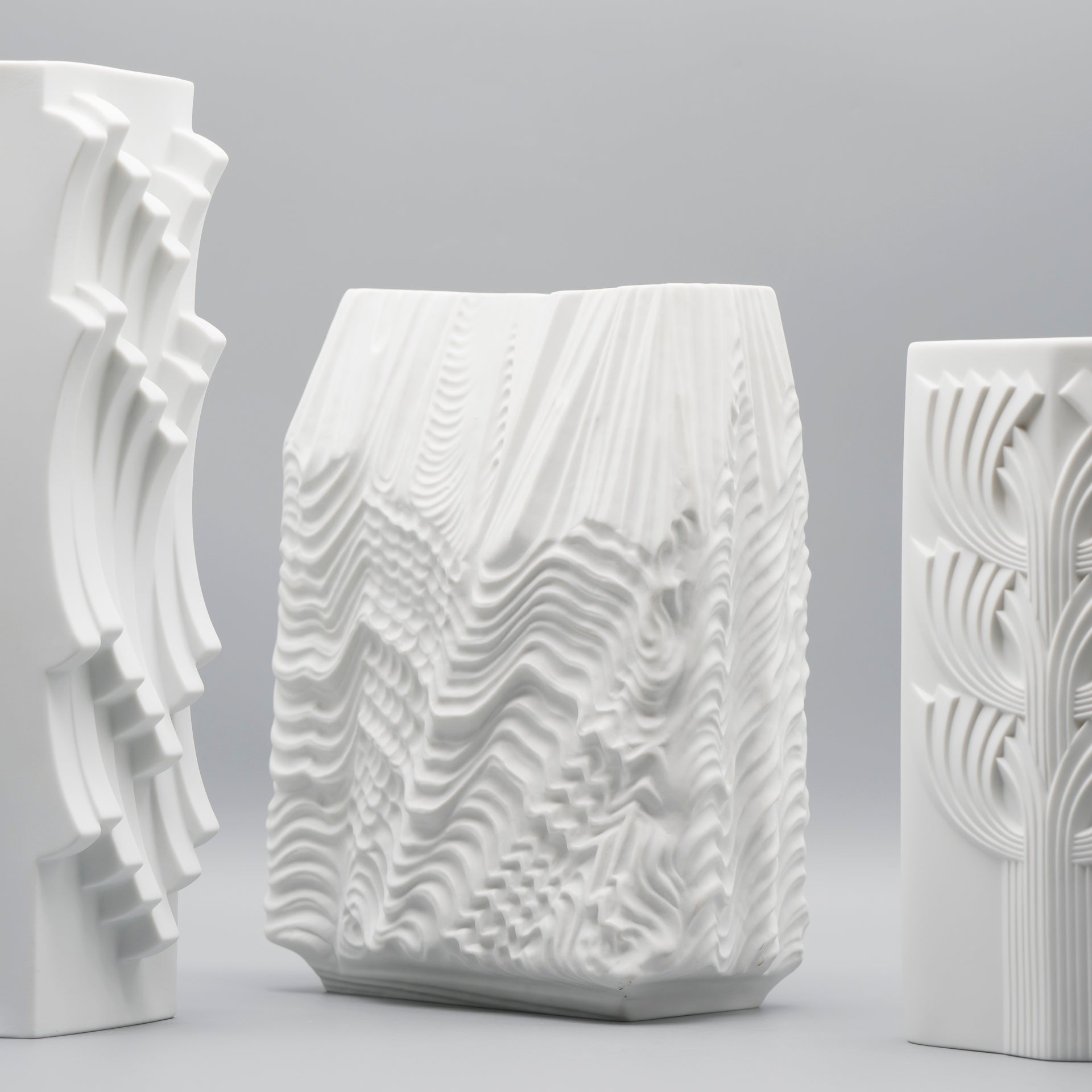 Bisque Porcelain Vase Trio – Rosenthal & Hutschenreuther, 1960s–1970s